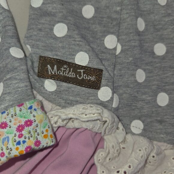 Matilda Jane Lead the Way Jacket 6 Gray polka dot eyelet trim pink ruffle 4172 - Picture 9 of 10